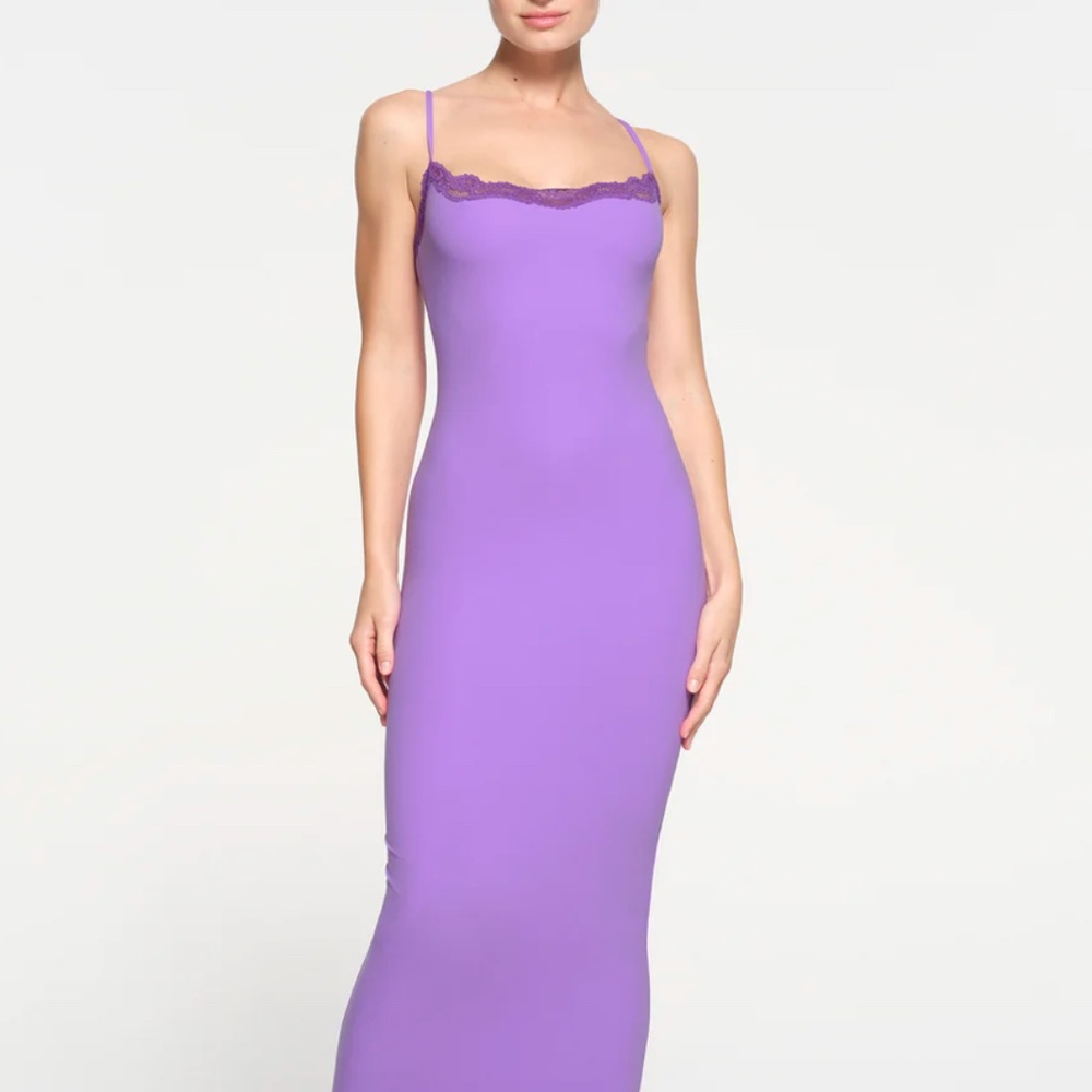 Skims Long Lace Slip Dress